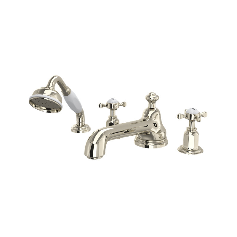 Edwardian™ Double Handle Deck Mounted Roman Tub Faucet, Polished Nickel, Cross Handle