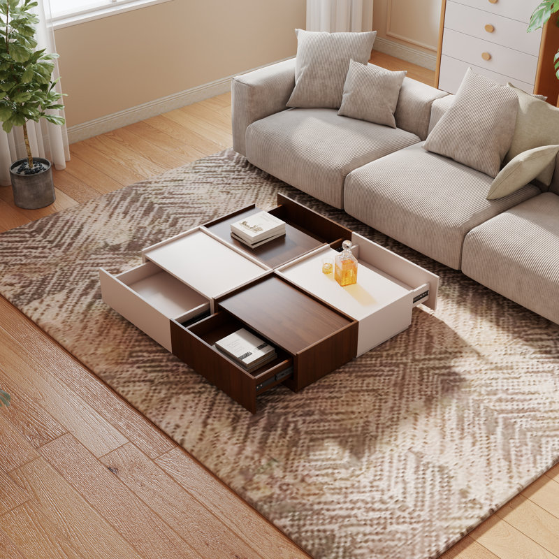 Table basse cubique avec rangement, 4 tiroirs