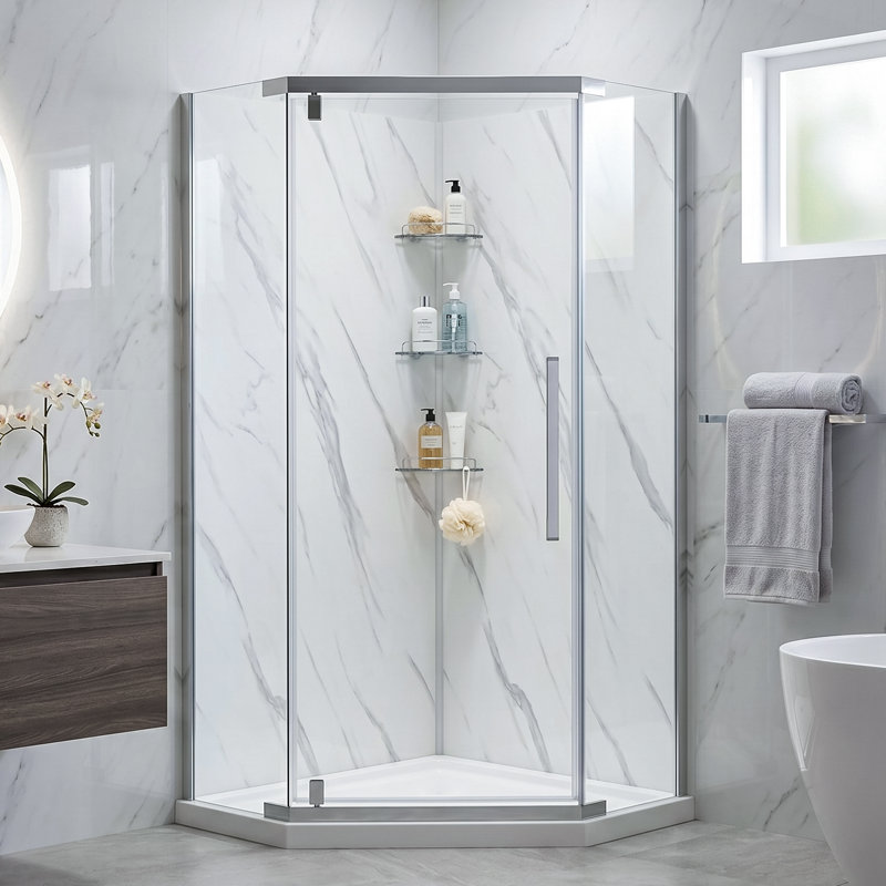 Capri 36 In. W X 36 In. D X 79 In. H Neo Angle Brushed Nickel Shower Kit