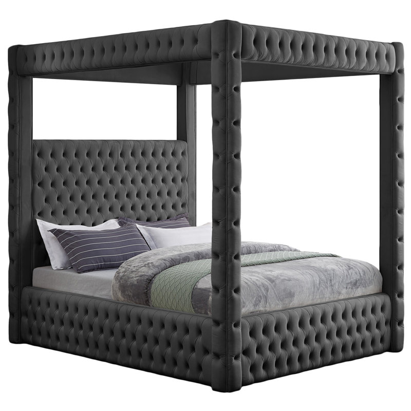 Ekke Upholstered Platform Bed, Grey Velvet, King