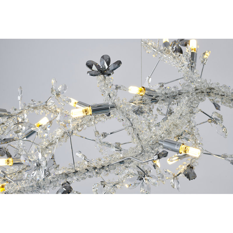 Lustre 30 lumières en chrome avec cristaux transparents et fumée