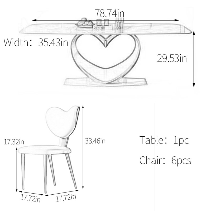 Rectangular sintered stone dining table set, 29.53" H x 78.74" L x 35.43" W