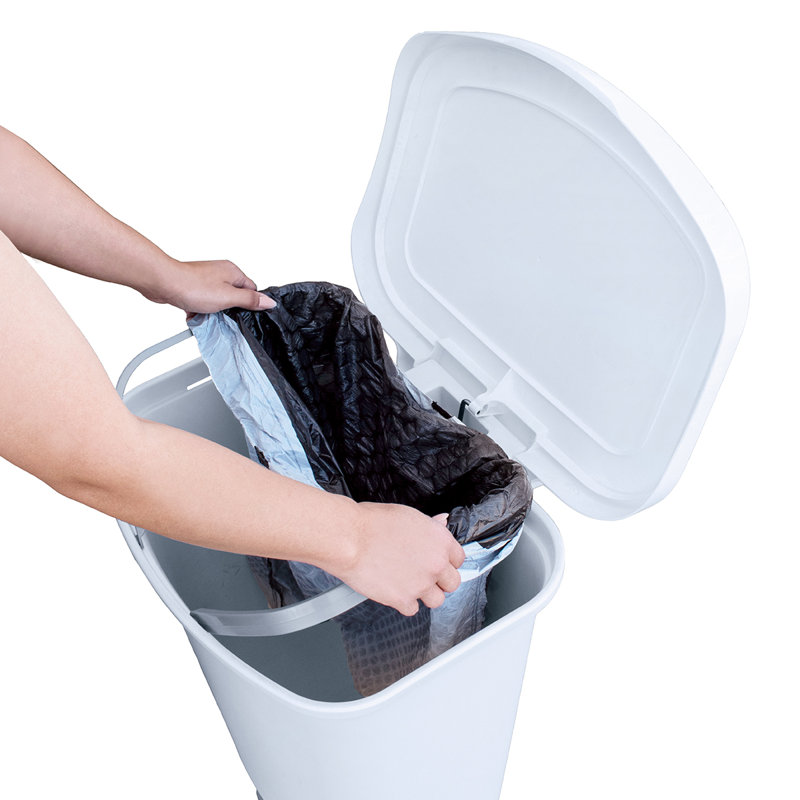 White Plastic 13 Gallon Step-On Trash Can with Odor Protection