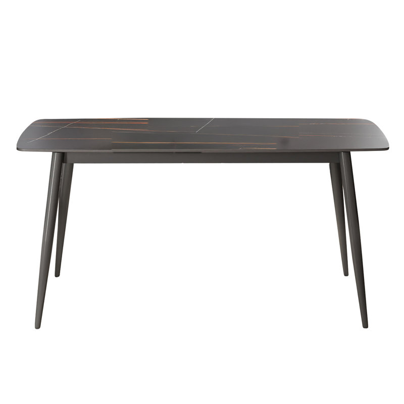 62.99" Modern Artificial Stone Black Curved Edge Dark Grey Metal Leg Dining Table-Can Accommodate 6 People(Dining Table Only)