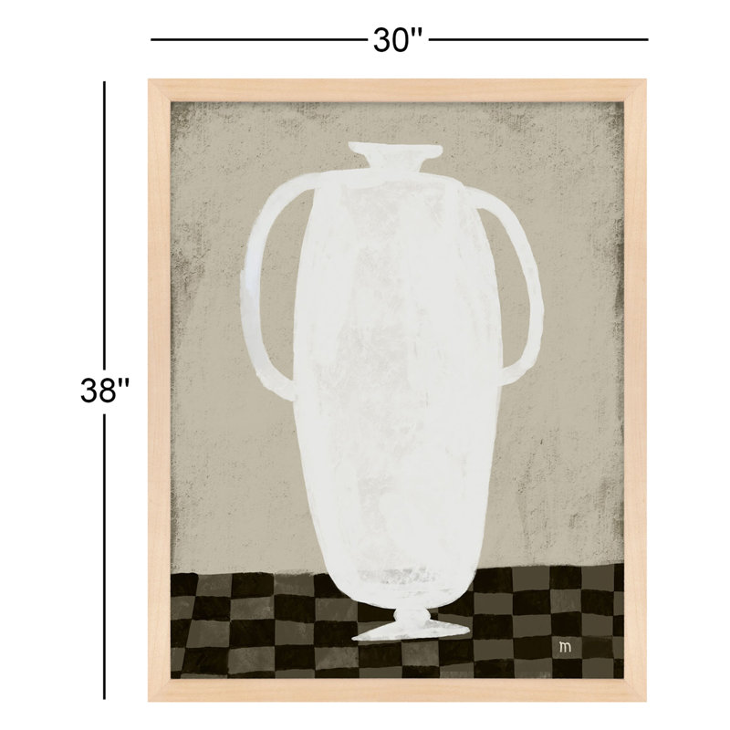Chataignier White Vase - Painting on Paper, Cadre érable, H 38 po x l 30 po x P 1,25 po