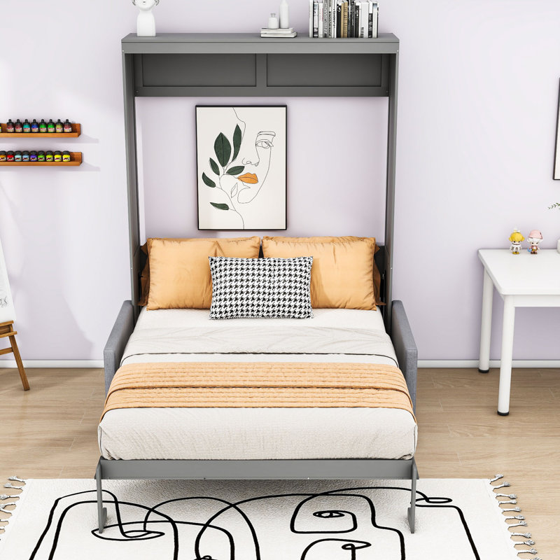 Anell Multifunctional Murphy Bed with Storage Converts to Sofa, Grey