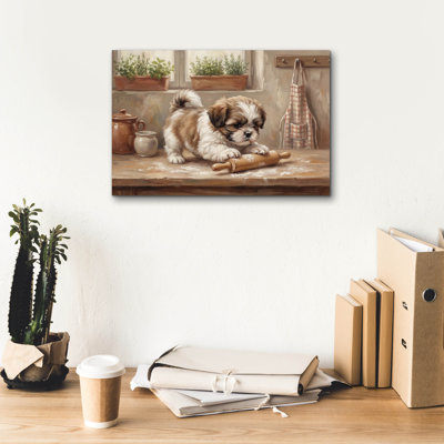  'Shih Tzu In The Kitchen' by Rich Monet Canvas Wall Art, 18" x 12"