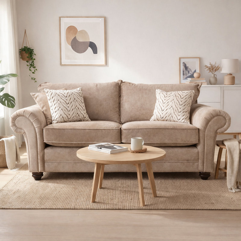 Dalton Textured Wave Sofa- Made in the UK, Mink, 3