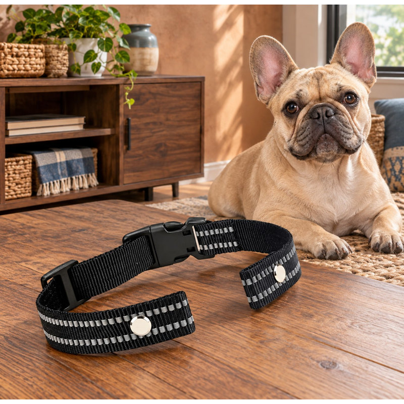 Made from durable black nylon with reflective detailing, this adjustable replacement strap fits compatible GPS, training, and bark-receiver collars for small, medium, and large dogs.