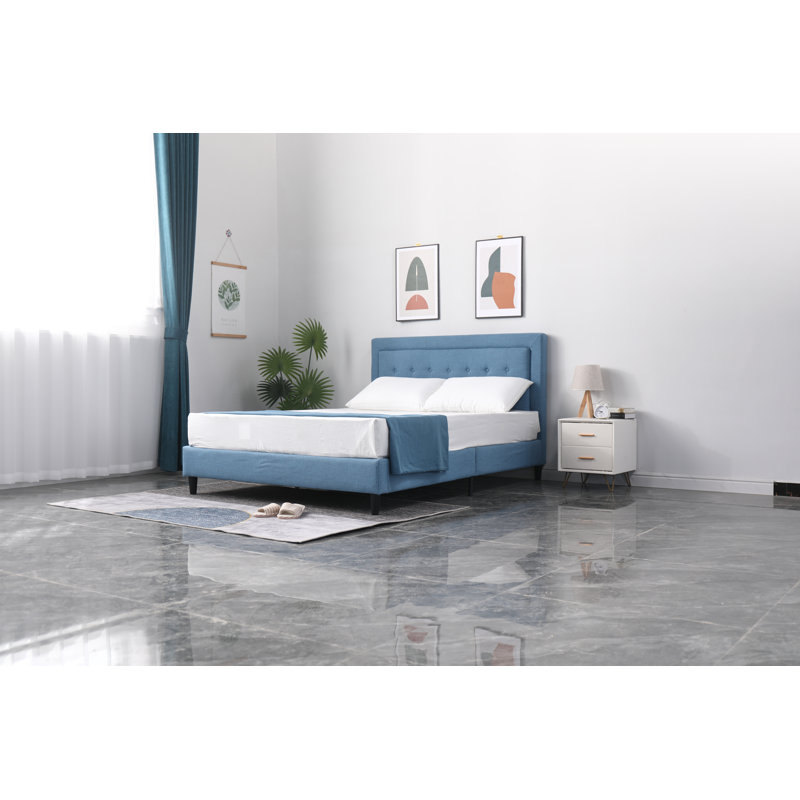 Lit plateforme tapissier Poplar, Grand, Bleu