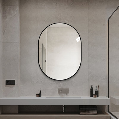 Miroir de salle de bain Capsule avec cadre en aluminium, fixation murale verticale pour un décor moderne et une réflexion claire