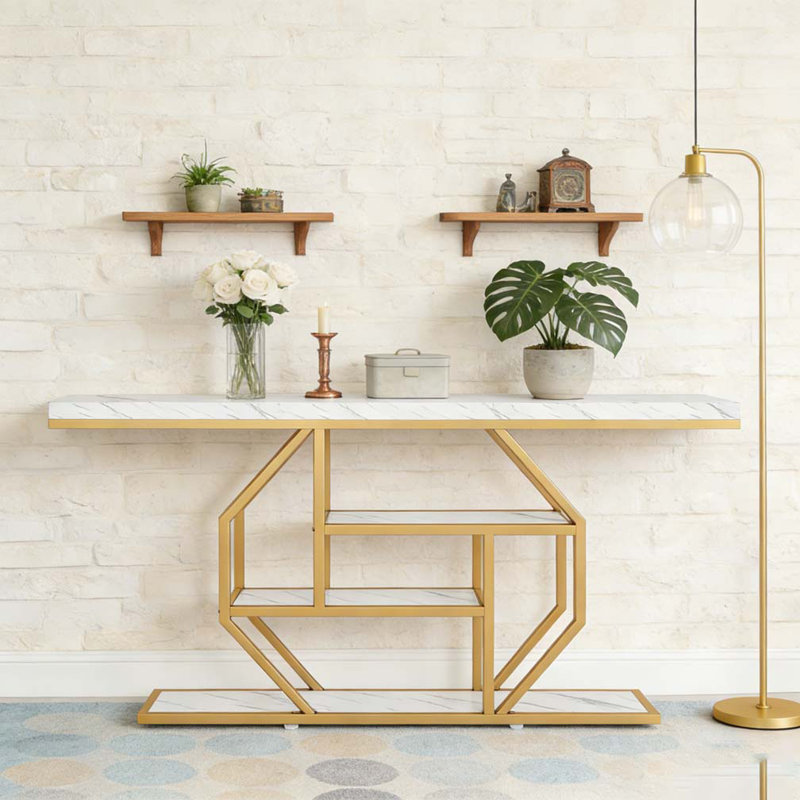 4-Tier Console Table Sofa Table Accent Table with Storage Shelves