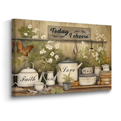 Country Kitchen Canvas Wall Art Farmhouse Kitchen Wall Decor Rustic Flowers Food Painting Vintage Tableware Pictures For Restaurant Dining Room Framed (Green, 12L X 18W)