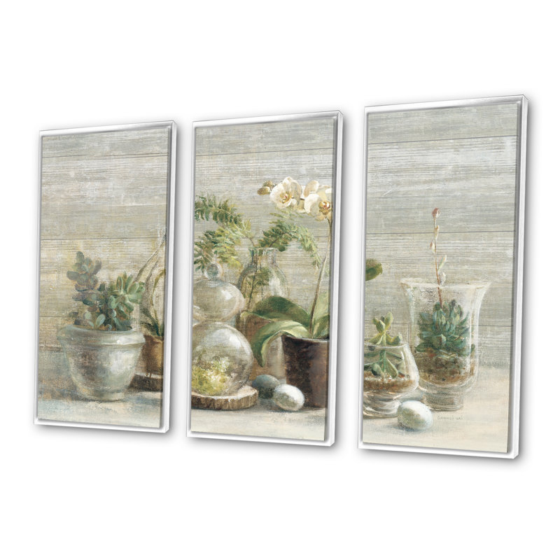 Composition of Orchids - Ensemble d'art mural sur toile traditionnel encadré de 3, H 28 po x l 36 po x P 1 po, Blanc