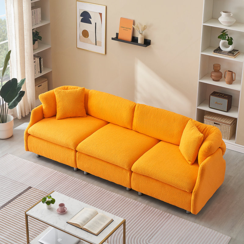 Canapé 3 places spacieux et confortable avec coussins moelleux et structure robuste, Orange
