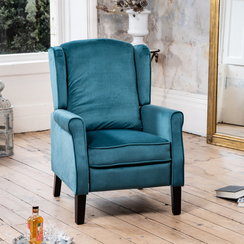 Airell 70cm Wide Velvet Wing Chair Recliner, Teal
