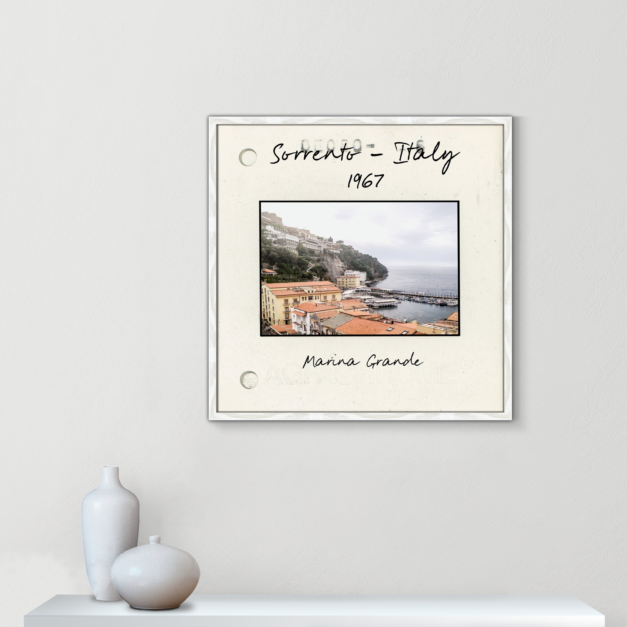 Sorrento Italy - Marina Grande Print by Susan Jill, 27.5" H x 27.5" W x 0.75" D, White Single Picture Framed Paper