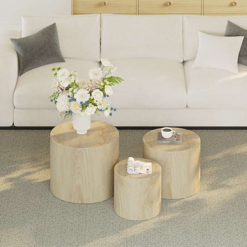 Ensemble de 3 tables basses gigognes, Bois clair