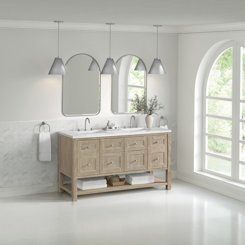 Breckenridge 60'' W Double Vanity, Whitewashed Oak, White Zeus, Widespread