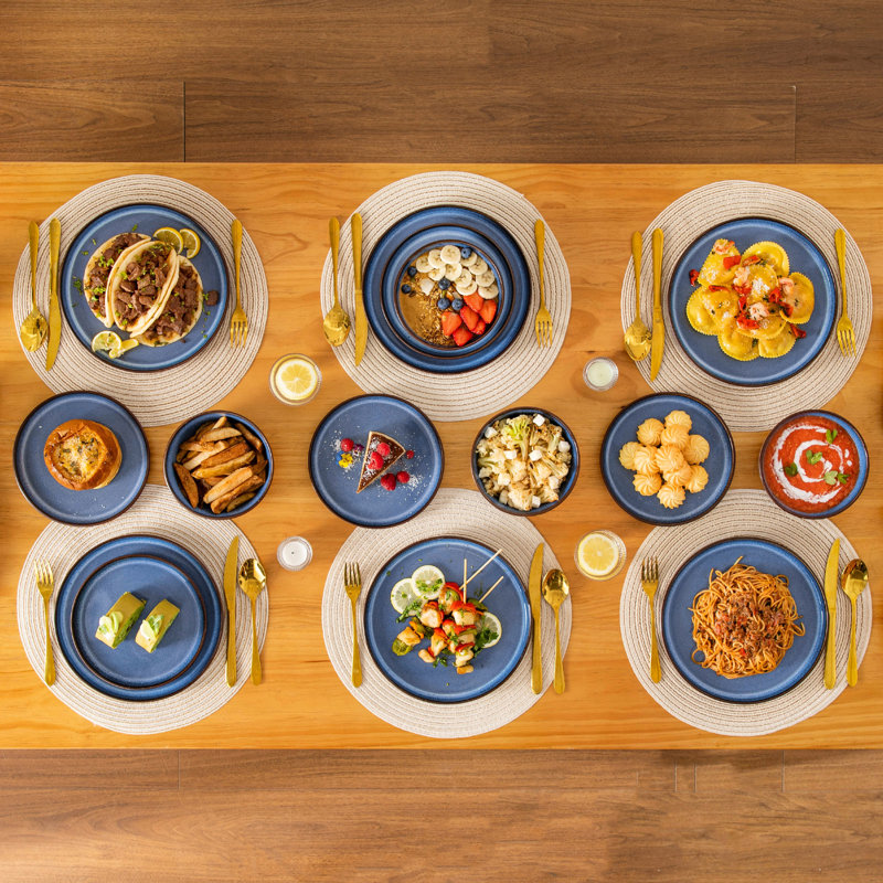 Ceramic Stoneware Dinnerware Set No Piece - Service for 6, Blue