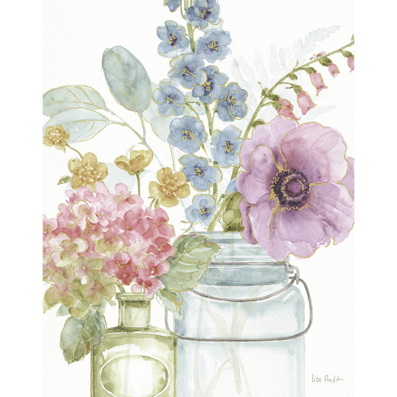 Pots de fleurs, bouquet, delphiniums, hortensias. Coquelicots, floral, H 24 po x l 48 po x P 1,5 po