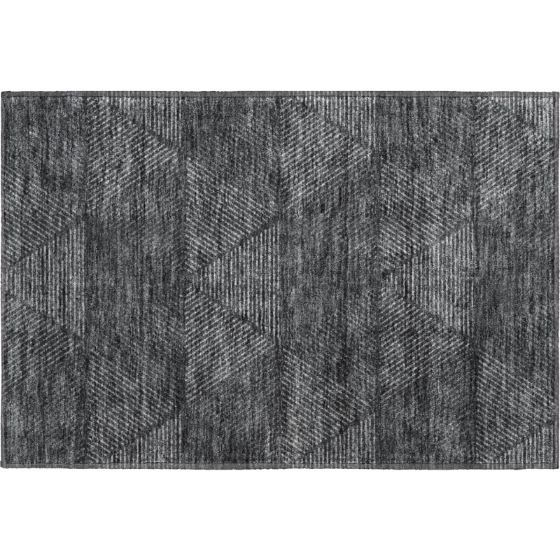 Premium Machine Washable Prisco Charcoal Rug, Rectangle 1'8" x 2'6"
