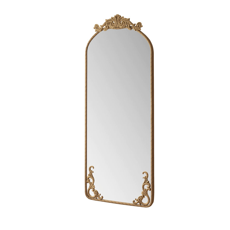 58"X24" Arched Full Body Mirror With Vintage Ornate Carved Applique On Top And Bottom, Hanging Wall Mounted Mirror, For Living Room Bedroom Retro Home Decor Mirror