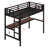 Metal Loft Bed With Power Outlet And LED Lighted, With Desk, Space-Saving