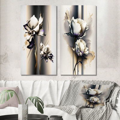 «Orchidée blanche sur fond beige doré», 2 pièces sur toile
