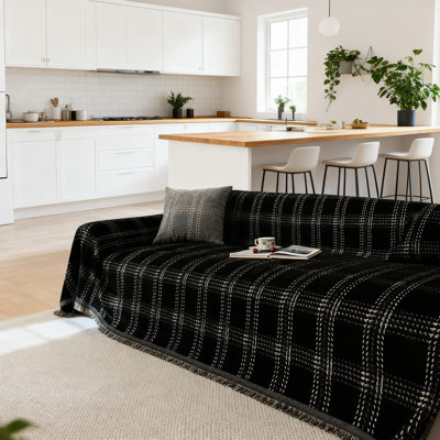 Housse de canapé à carreaux lavable, housse de canapé en chenille de qualité supérieure pour animaux de compagnie, motif géométrique à carreaux pour 3 coussins, durable et lavable à la machine