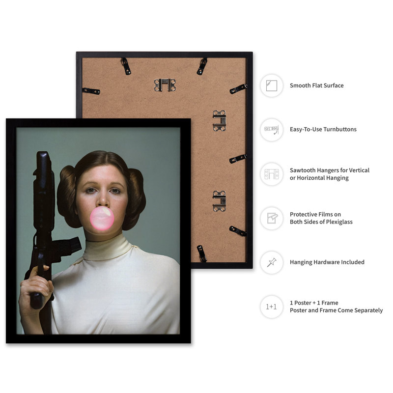 Princesse Leia, gomme à bulles rose, 11"H x 14"W, Poster, Black Framed
