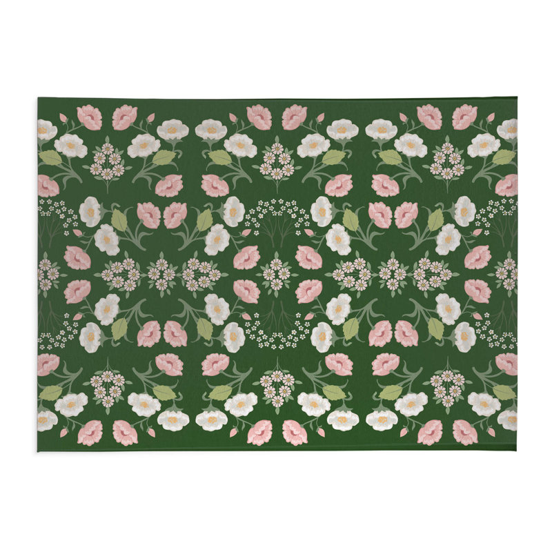 Tapis de cuisine antidérapant May Flowers, Rectangulaire 3 pi x 5 pi, Vert