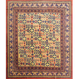 Rare Room Size Tribal Pomegranate Design Gold Background Antique East Turkestan Yarkand Khotan Rug