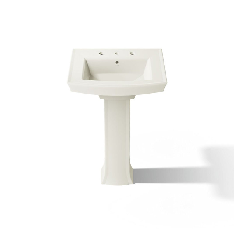 Archer 24" Rectangular Pedestal Bathroom Sink with Widespread Faucet Holes, 8" Centers, Biscuit