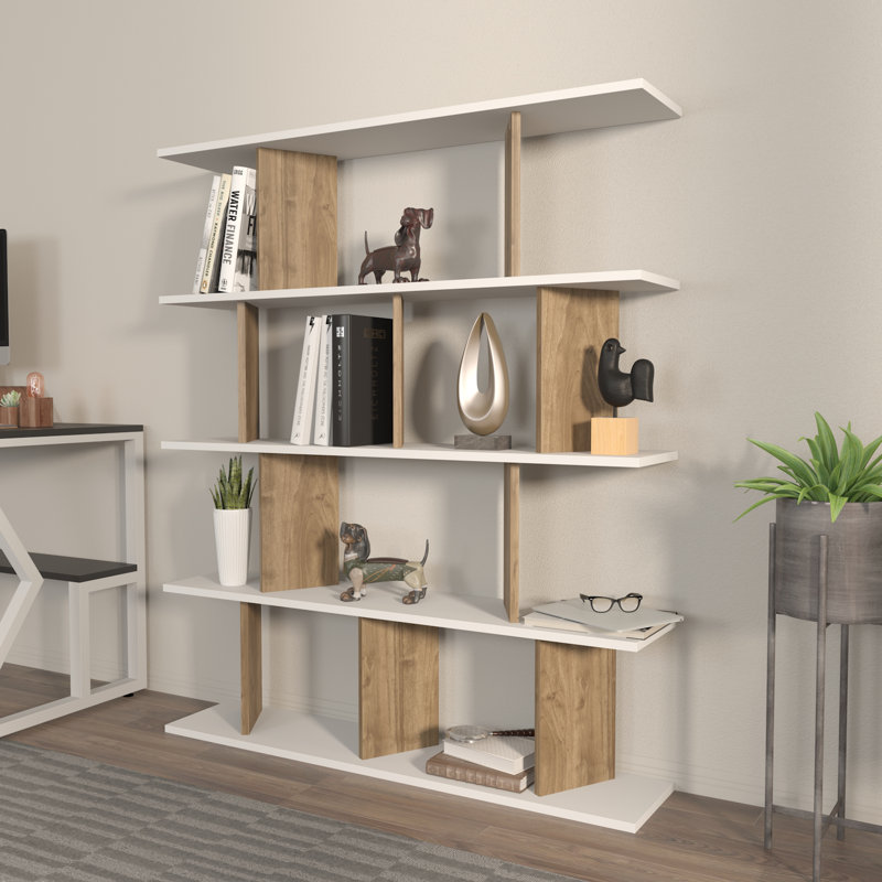 Liley-Rose 141cm H x 120cm W Standard Bookcase, White/Brown