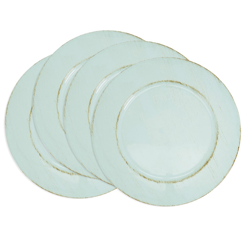 Ensemble de 4 assiettes décoratives rétro patinées 13 po, Bleu canard