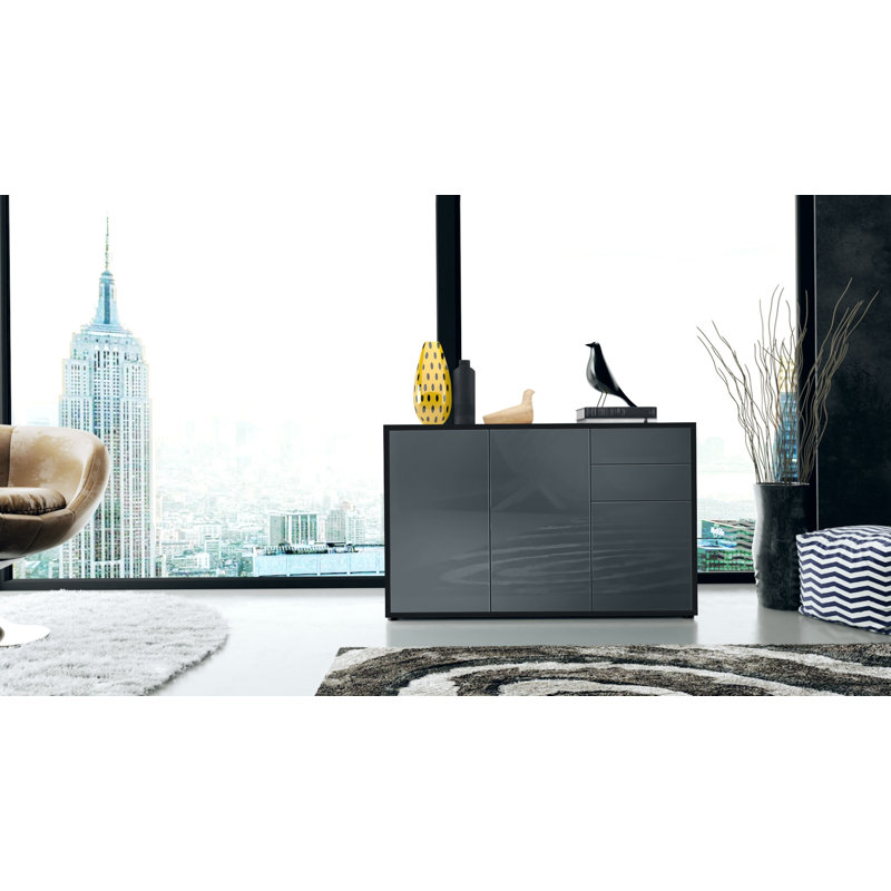 Mcdevitt 117cm Sideboard, Black (Matt)/Grey (Glossy)