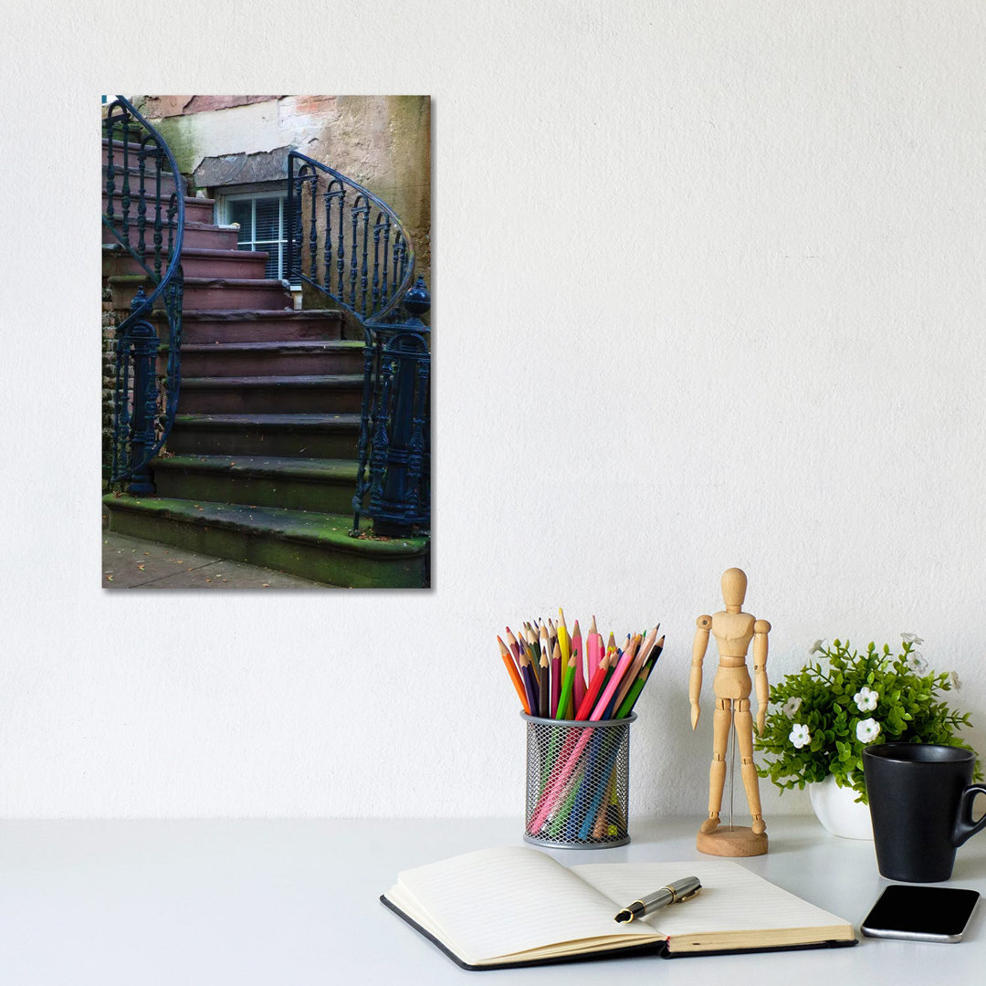 USA, Georgia, Savannah. Wrought Iron Railing At Home In The Historic District. by Joanne Wells - Wrapped Canvas Print