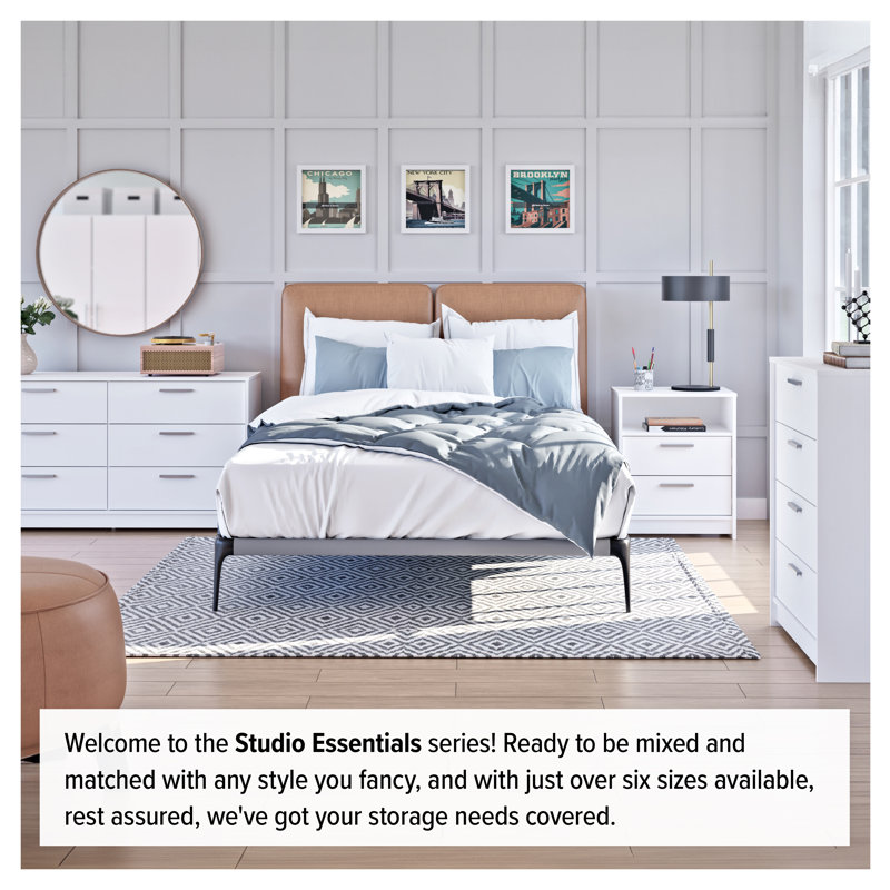 White 3-Drawer Wood Nightstand with Engineered Composite Top