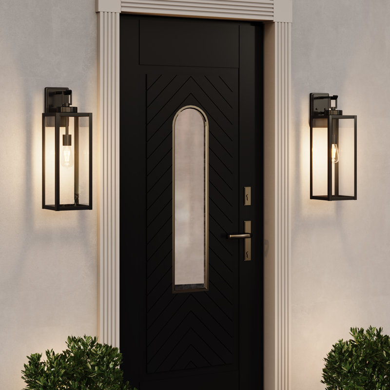 Schock Black Steel Wall Light with High-transparency Glass(Set of 2), 22.34" H x 7" W x 8.96" D