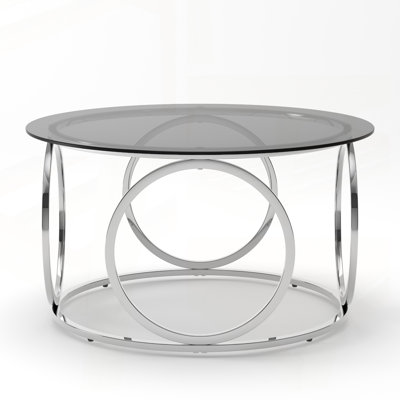 31.5-Inch Modern Round Glass Top Coffee Table with Circular Metal Frame, Contemporary Accent for Living Room, Office, and Lounge