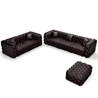 Ensemble de canapé moderne, canapé modulaire rembourré en similicuir 5 places avec conception touffetée à la main pure, 1 repose-pieds et 5 coussins, combinaison multiple pour le salon