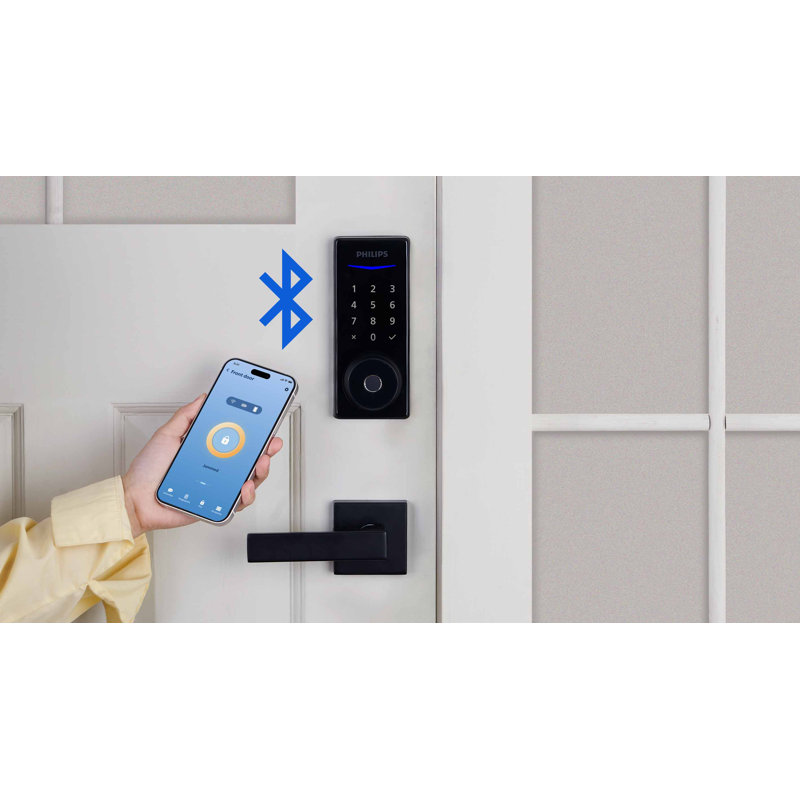 Serrure à pêne dormant Bluetooth avec empreinte digitale et écran tactile Philips, Noir mat