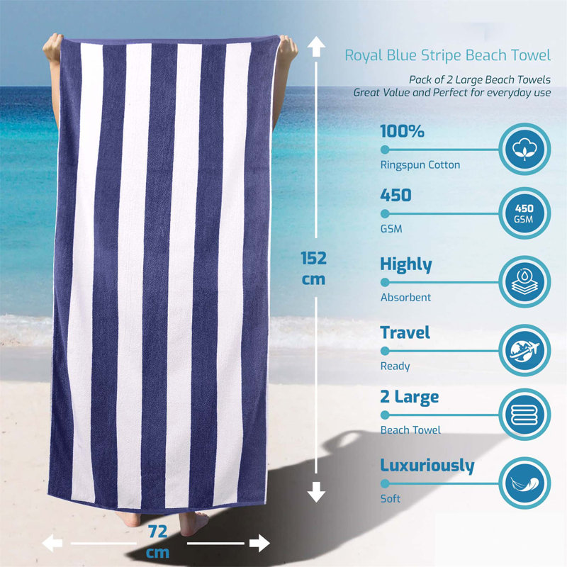 100% Cotton Beach Towel, Blue/White