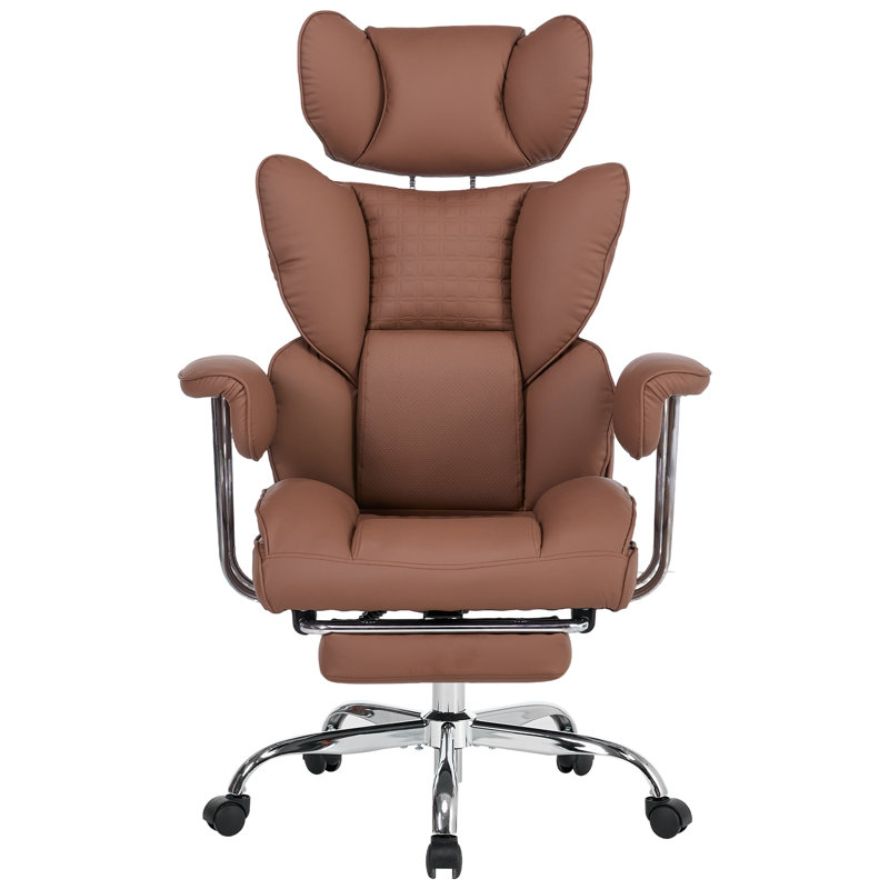 Ergonomic Executive Chair with Headrest, Padded Armrest and Footrest, Brown