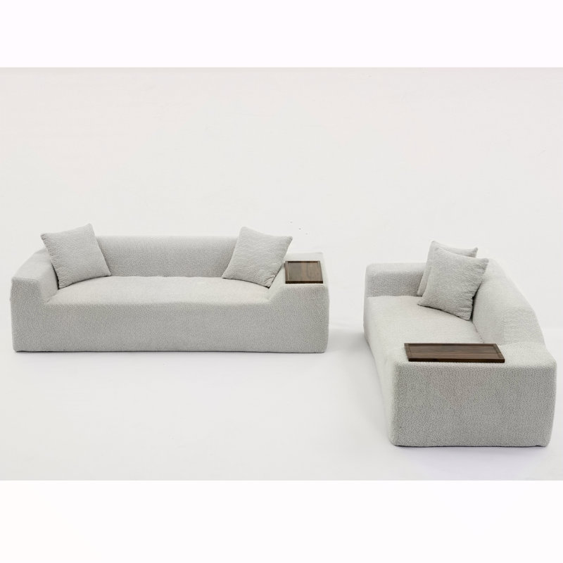 Ensemble de canapé 2 pièces Boucle Cloud, 3 places modernes et 2 places avec table de bout en panneau de fibres à densité moyenne, gris clair, confortable et élégant