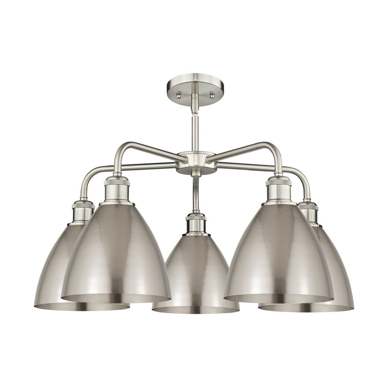 Lustre en dôme à 5 lumières Trickett, Nickel satiné, Nickel satiné brossé