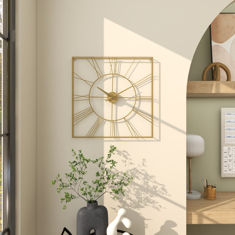 Pom CosmoLiving by Cosmopolitan Metal Open Frame Square Wall Clock, Gold 