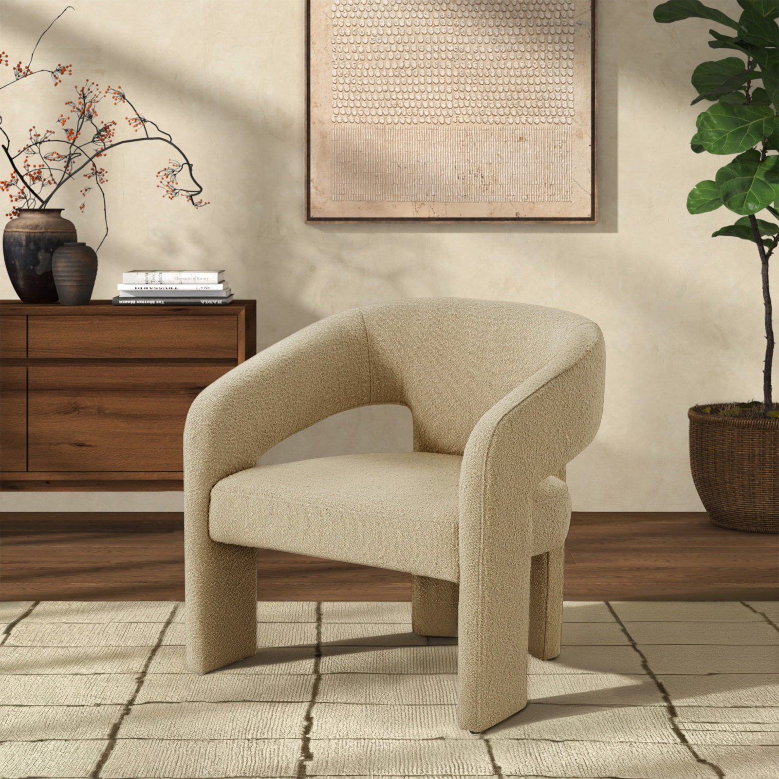 Ashlyn Linen Armchair, Tan Boucle
