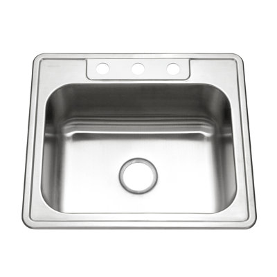 Houzer Glowtone Topmount Stainless Steel 21" Single Bowl Kitchen Sink, 8"D